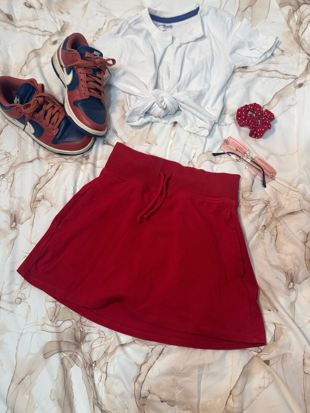 Casual Red Drawstring Skirt - Women